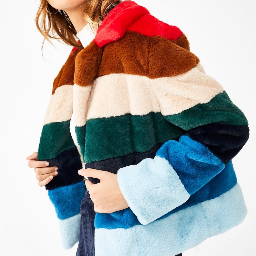 Blank NYC Rainbow Pop Faux Fur Crop Jacket